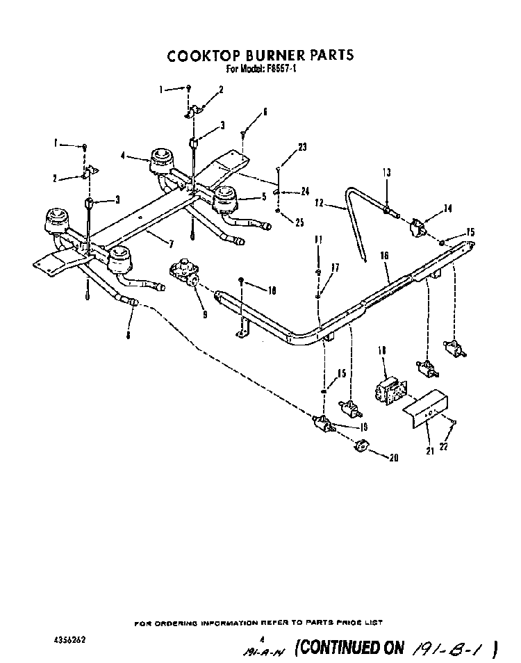 Cook Top Burner Diagram and Parts List for F8557*1  Roper Range