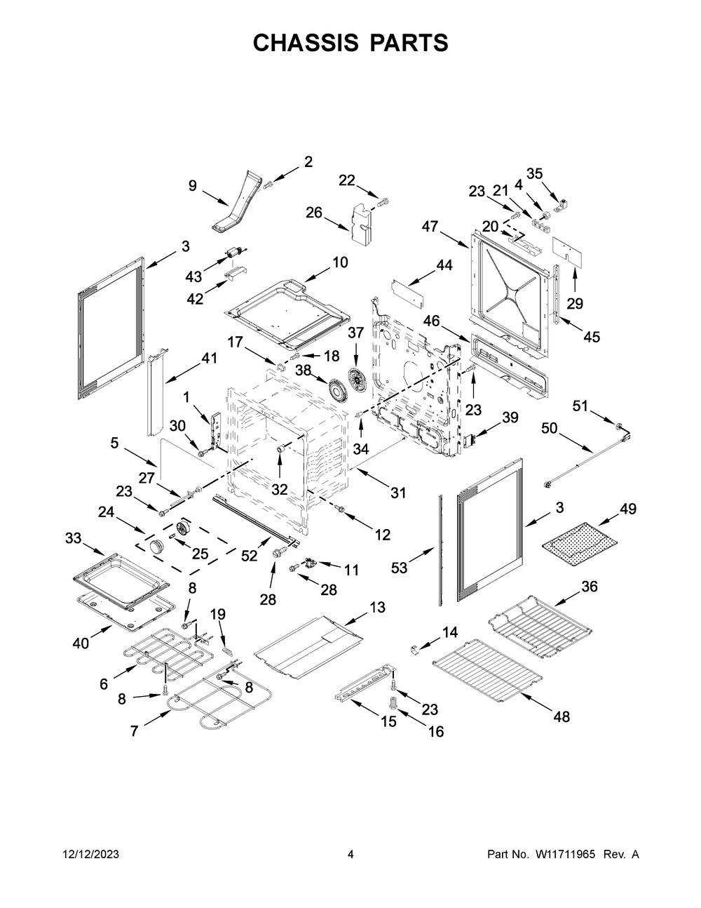 Chassis Parts Diagram and Parts List for YWEE745H0LZ4  Whirlpool Range