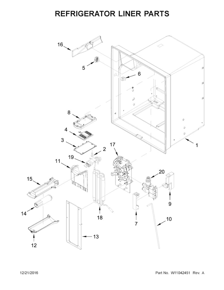 Refrigerator Liner Parts Diagram and Parts List for WRX735SDBM04  Whirlpool Refrigerator