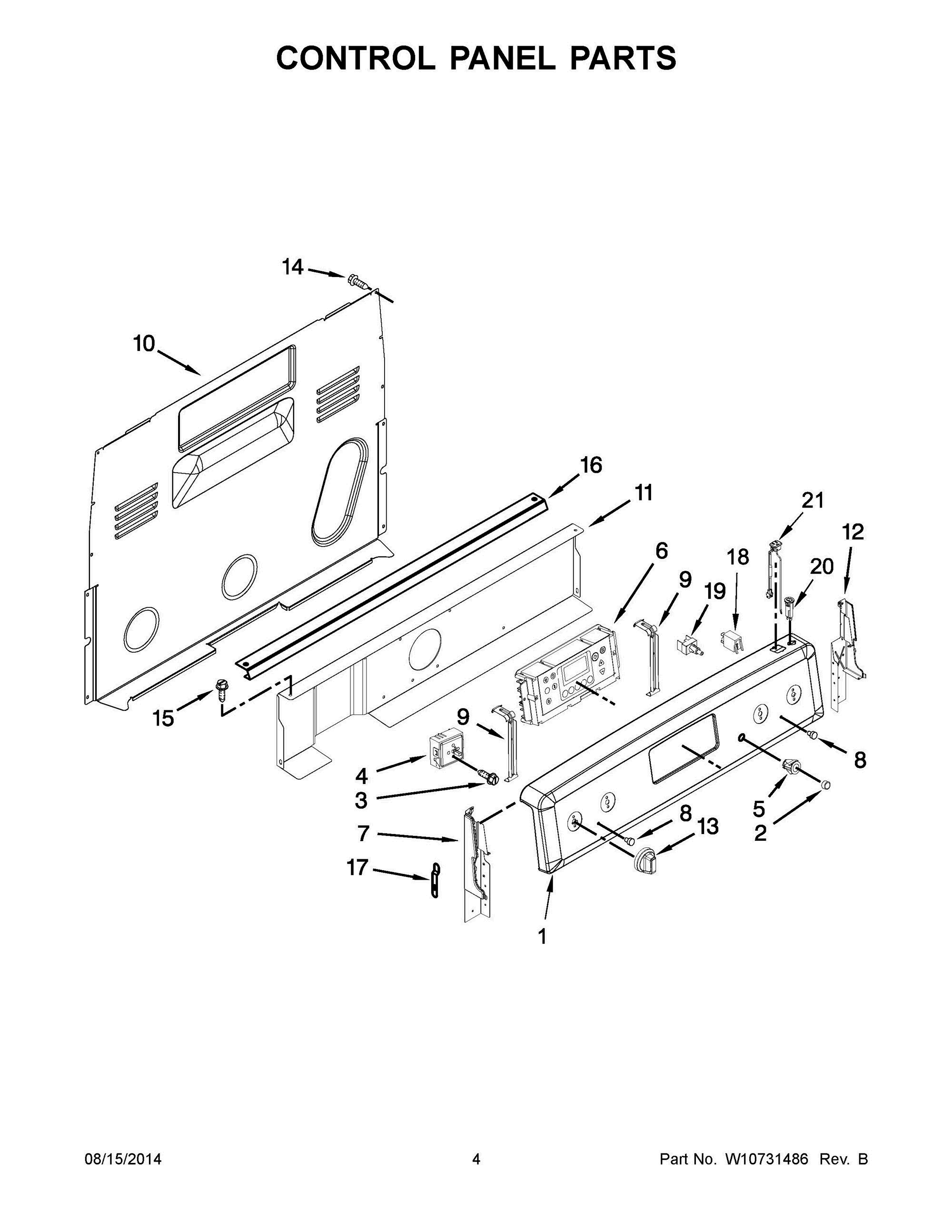 03 - CONTROL PANEL PARTS Diagram and Parts List for YMER8700DB1  Whirlpool Range