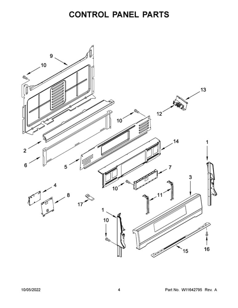 Control Panel Parts Diagram and Parts List for WFG775H0HW5  Whirlpool Range