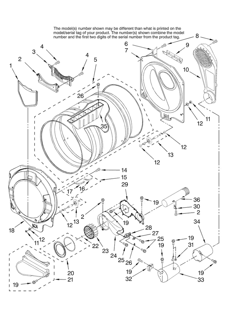 Bulkhead Parts Diagram and Parts List for IGD7200TW10  Inglis Dryer