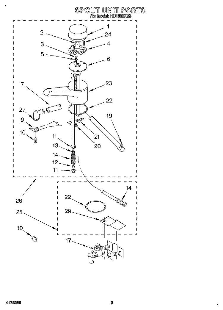 SPOUT Diagram and Parts List for HD1000XS3  Whirlpool Miscellaneous