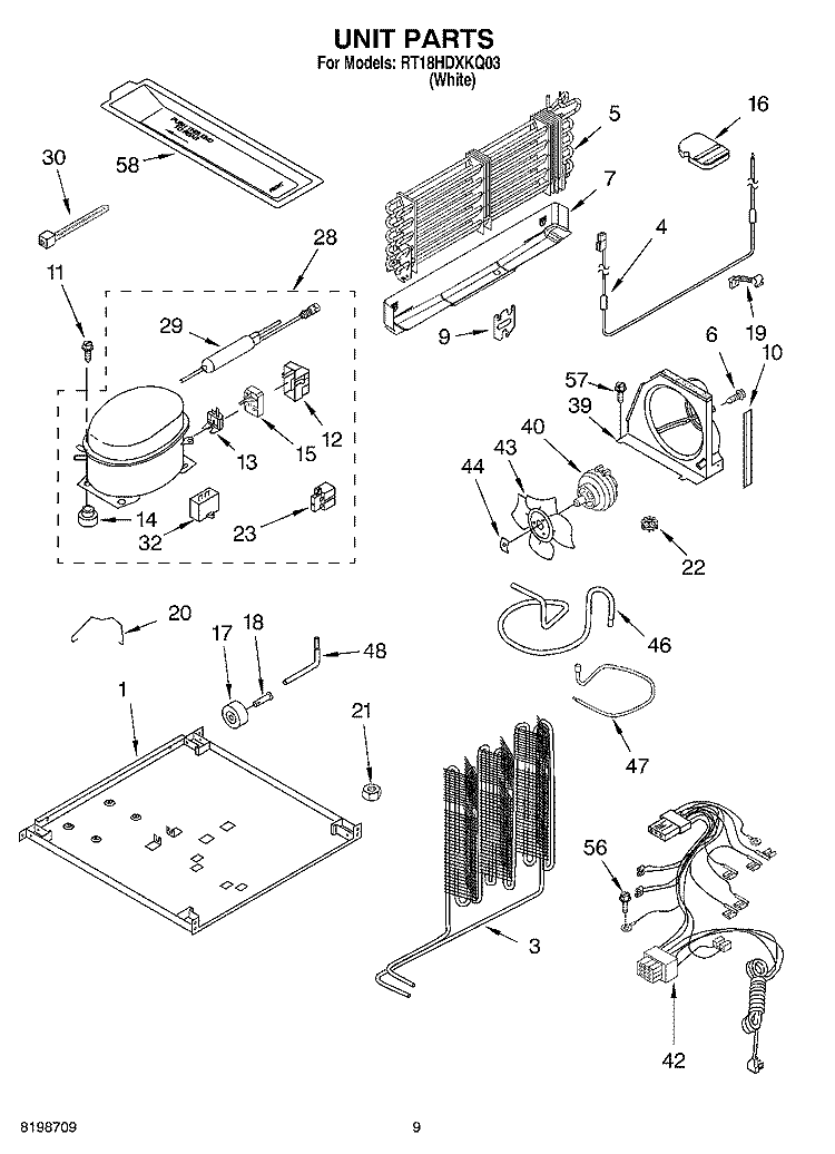 UNIT PARTS, OPTIONAL PARTS Diagram and Parts List for RT18HDXKQ03  Roper Refrigerator