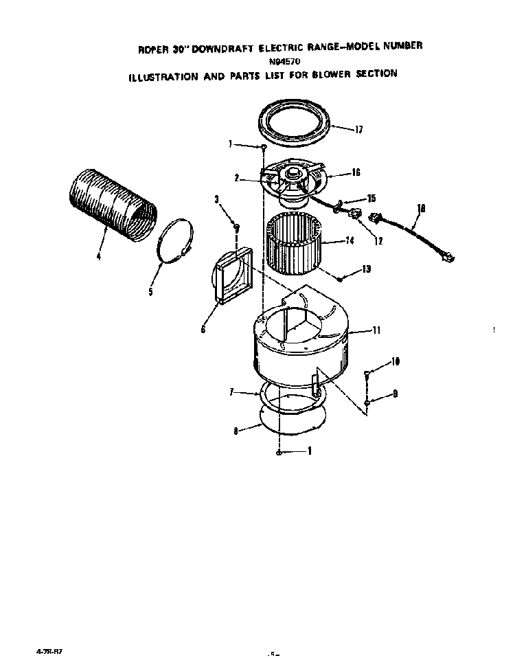 Blower Diagram and Parts List for N9457*0  Roper Range