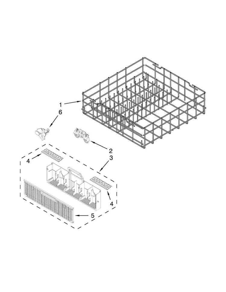 Lower Rack Parts Diagram and Parts List for WDT790SLYM3  Whirlpool Dishwasher