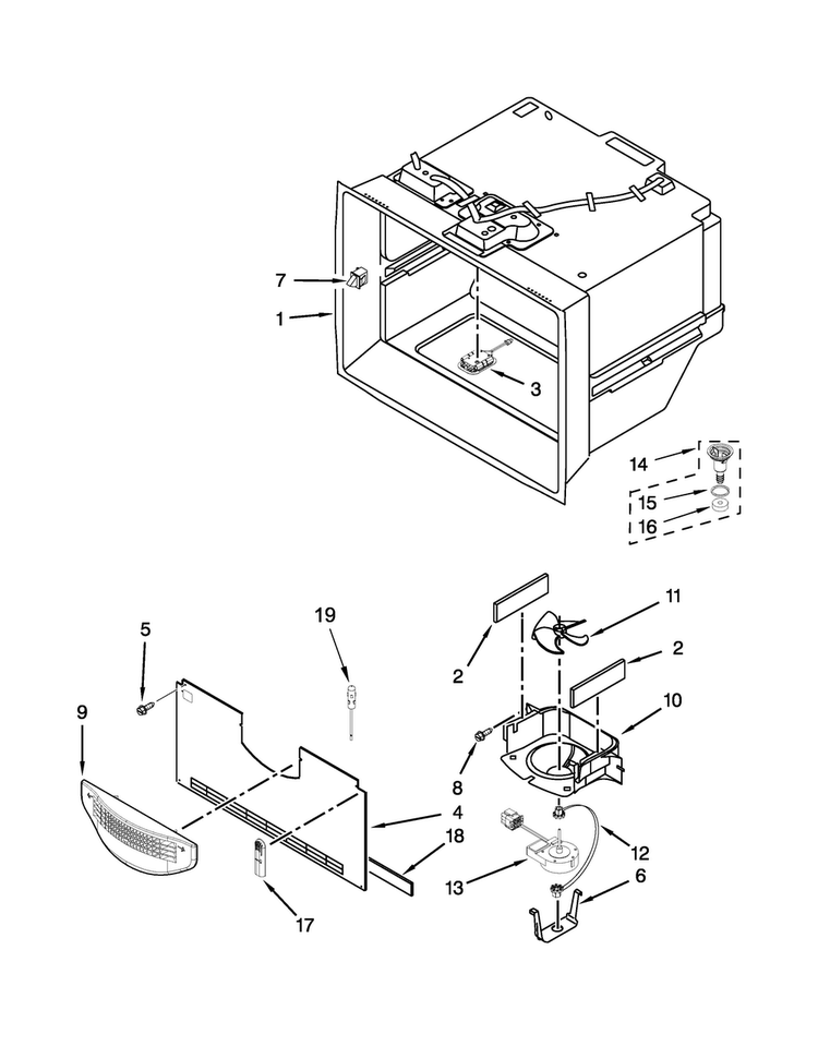 Freezer Liner Parts Diagram and Parts List for 7WF736SDAM13  Whirlpool Refrigerator