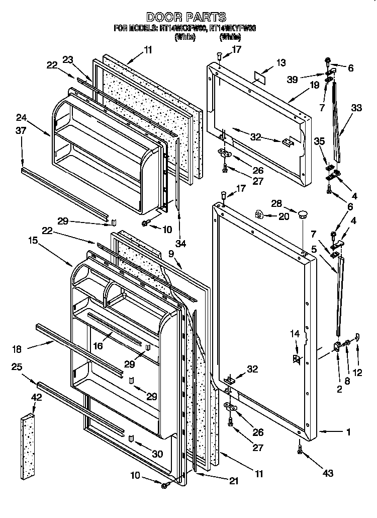 Door Diagram and Parts List for RT14WKXFN00  Roper Refrigerator