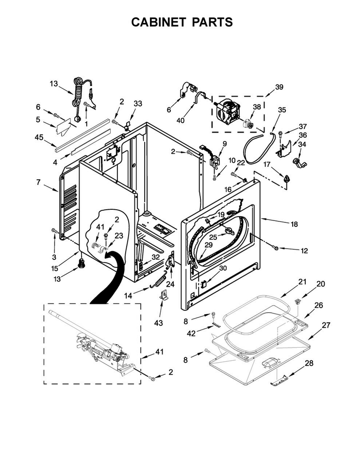 Cabinet Parts Diagram and Parts List for WGD49STBW2  Whirlpool Dryer