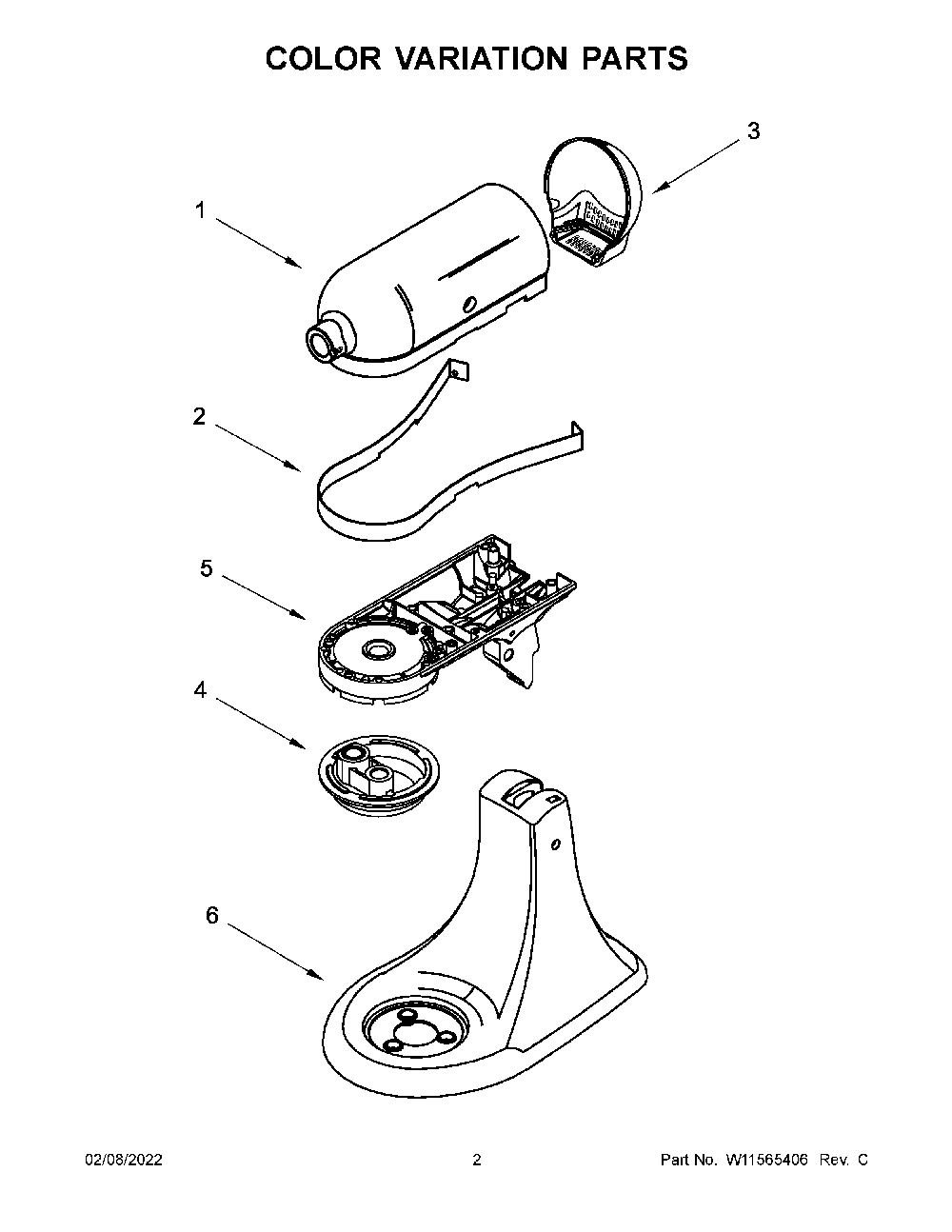 Color Variation Parts Diagram and Parts List for 5KSM195PSABE0  KitchenAid Mixer