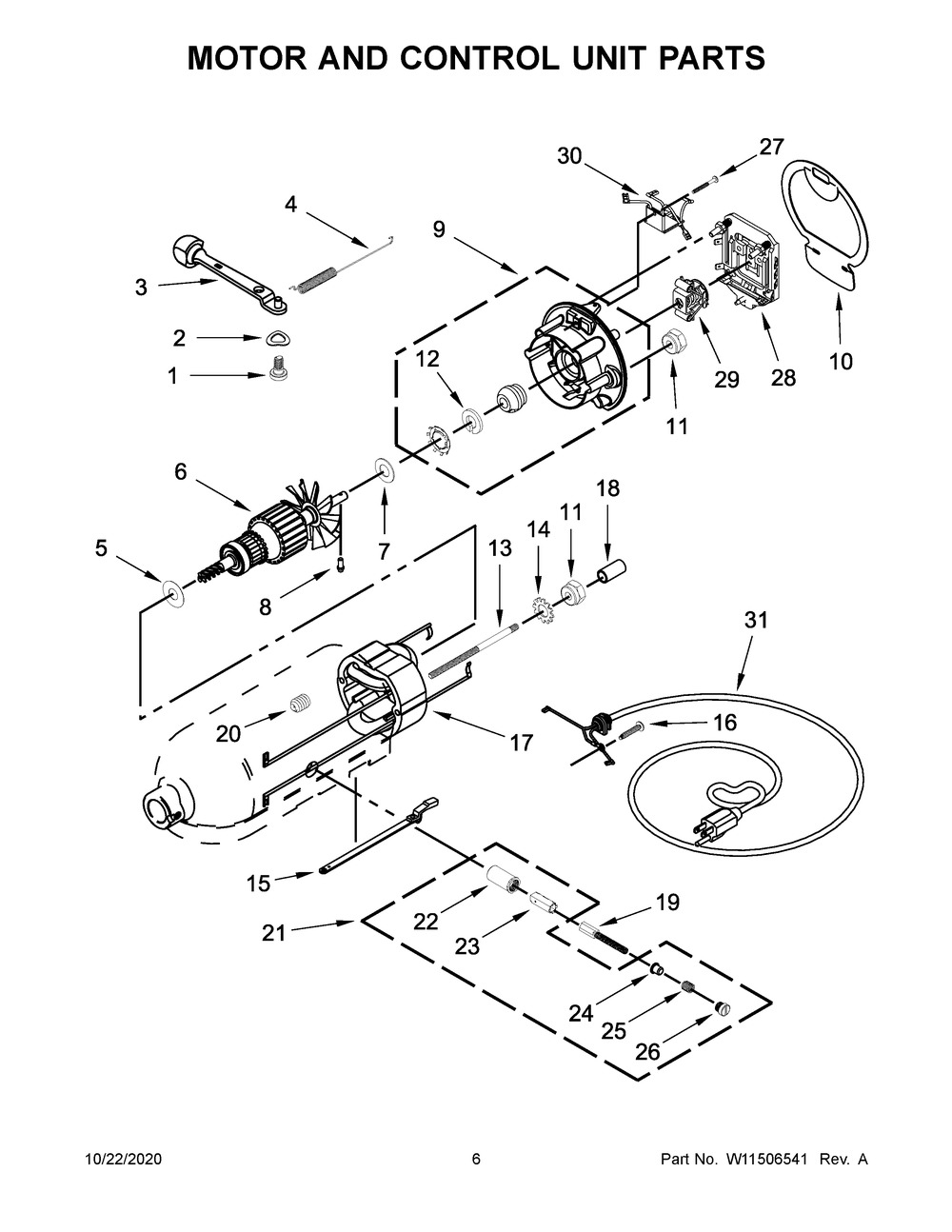 Motor And Control Unit Parts Diagram and Parts List for KSM97IC0  Whirlpool Mixer