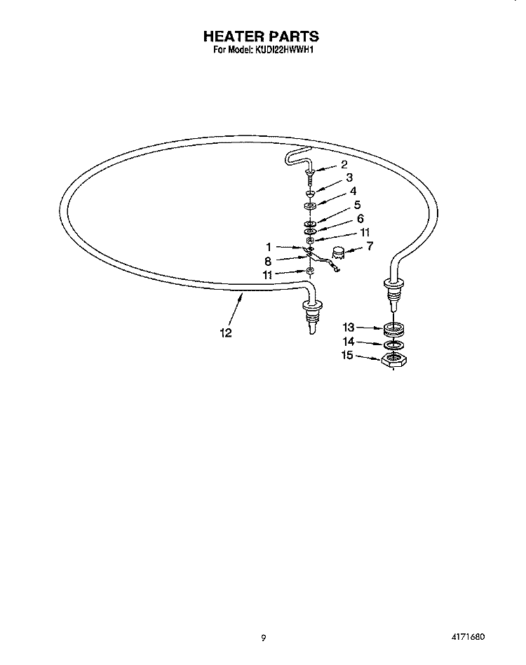 HEATER Diagram and Parts List for KUDI22HWWH1  KitchenAid Dishwasher