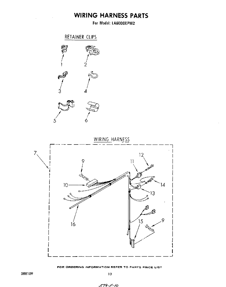 WIRING HARNESS Diagram and Parts List for LA6000XPW2  Whirlpool Washer