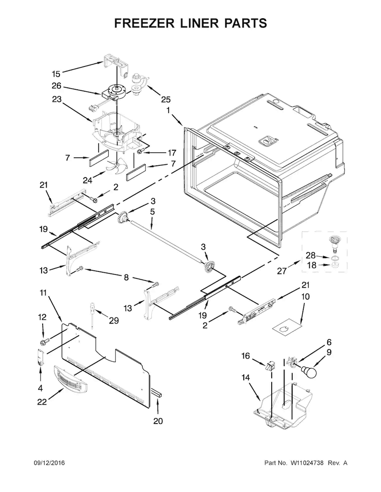 Freezer Liner Parts Diagram and Parts List for WRF555SDFZ02  Whirlpool Refrigerator