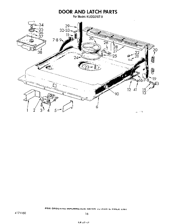 DOOR AND LATCH Diagram and Parts List for KUDD210T0  KitchenAid Dishwasher