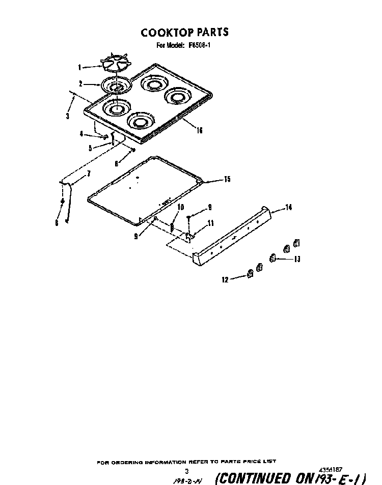 Cook Top Diagram and Parts List for F6508*1  Roper Range