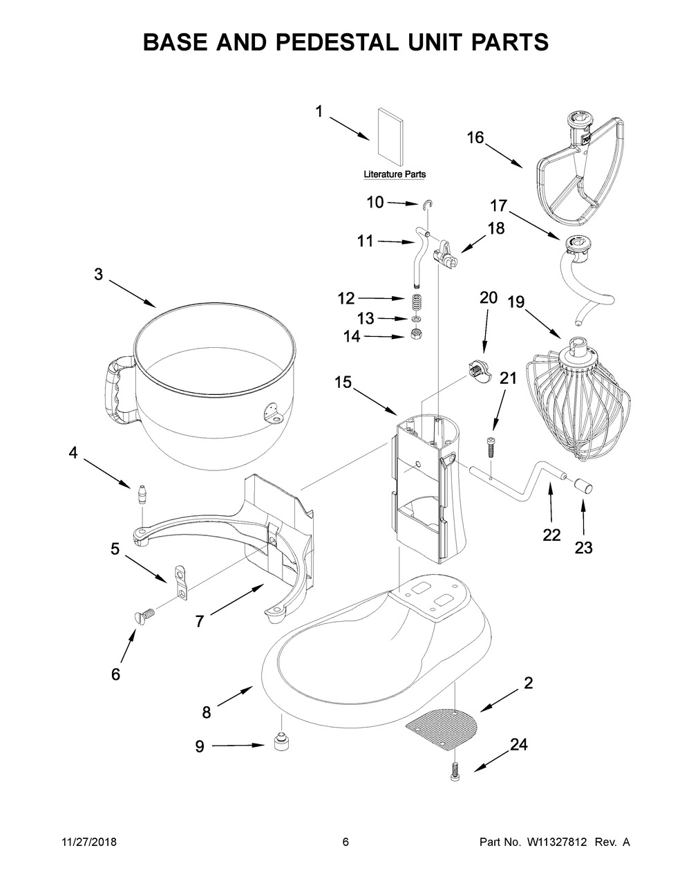 Base And Pedestal Unit Parts Diagram and Parts List for 5KSM6583CGU0  Whirlpool Mixer