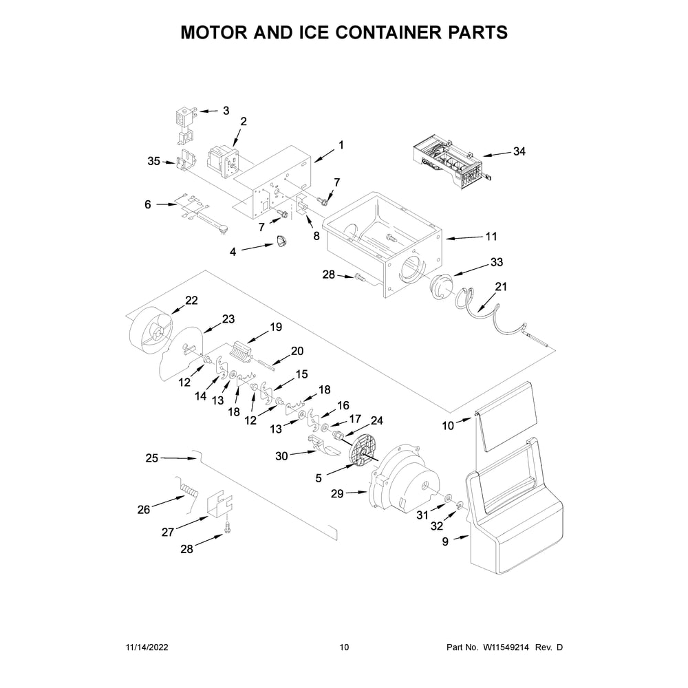 Motor And Ice Container Parts Diagram and Parts List for WRS321SDHW08  Whirlpool Refrigerator