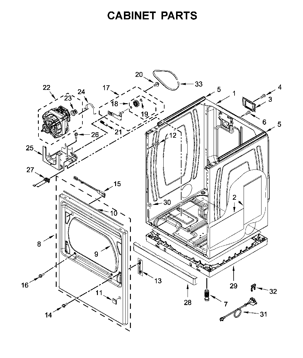 Cabinet parts Diagram and Parts List for YWED7120HC0  Whirlpool Dryer