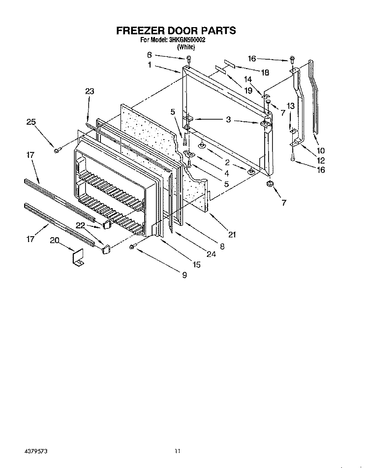 FREEZER DOOR Diagram and Parts List for 3HKGN500002  Whirlpool Refrigerator