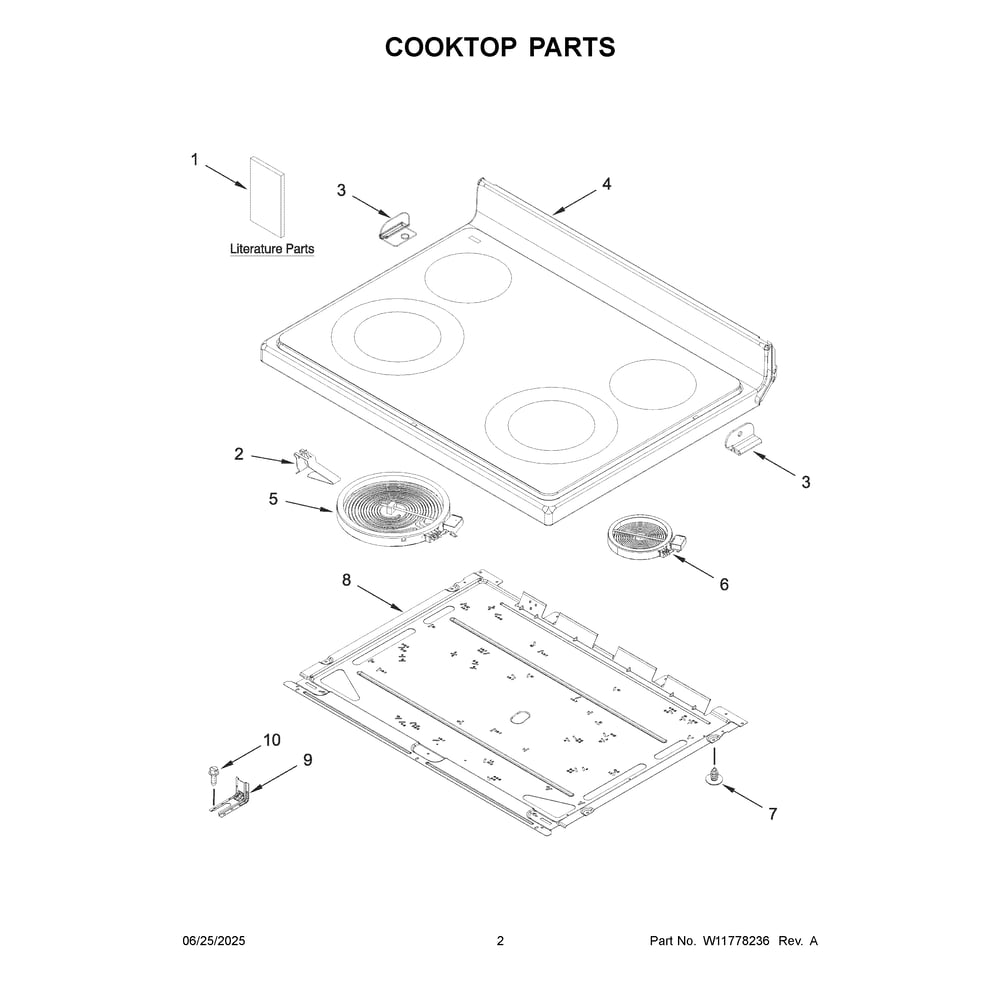Cooktop Parts Diagram and Parts List for WFES3030RW2  Whirlpool Range