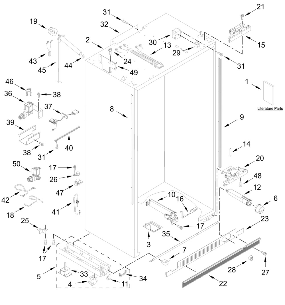 Cabinet Parts Diagram and Parts List for JBSFS42NMX25  Whirlpool Refrigerator