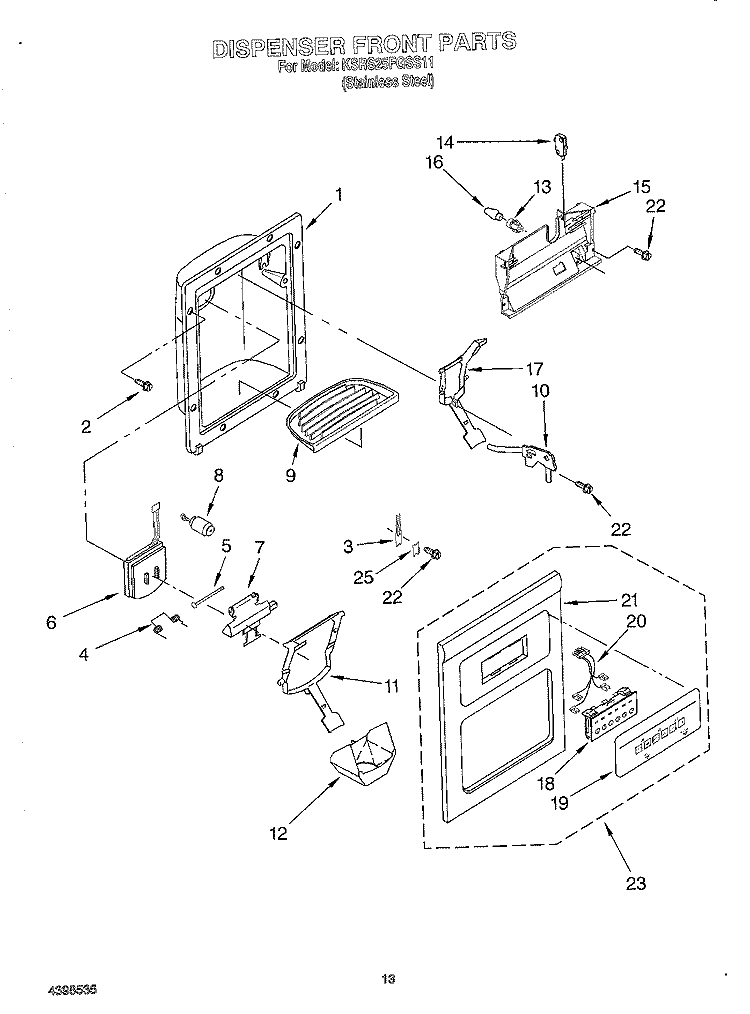 DISPENSER FRONT Diagram and Parts List for KSRS25FGSS11  KitchenAid Refrigerator