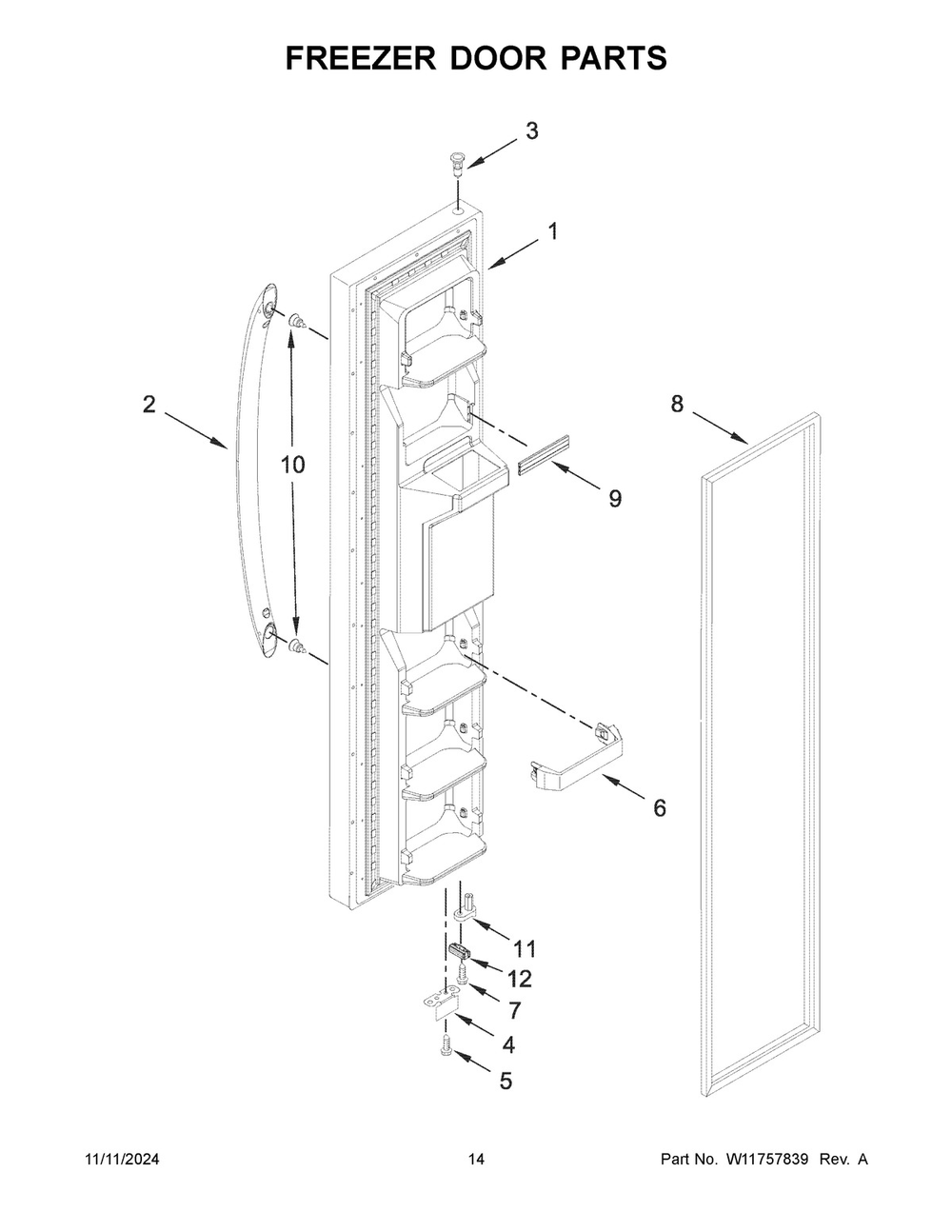 08 - Freezer Door Parts Diagram and Parts List for WRS321SDHZ13  Whirlpool Refrigerator