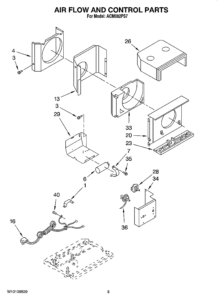 AIR FLOW AND CONTROL PARTS Diagram and Parts List for ACM082PS7  Whirlpool Air Conditioner