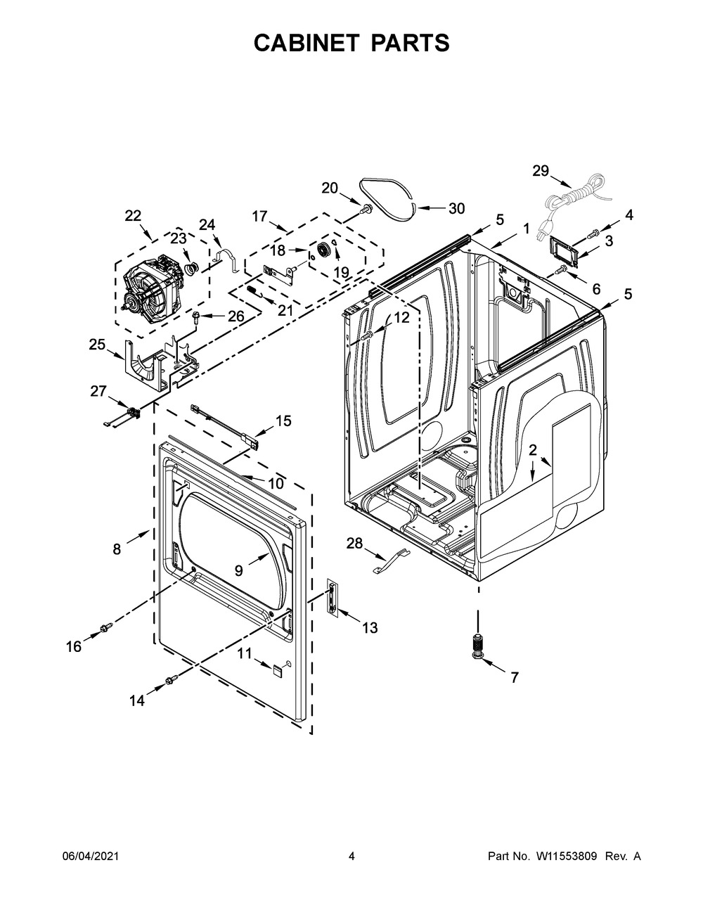 Cabinet Parts Diagram and Parts List for MGD6230HC1  Whirlpool Dryer