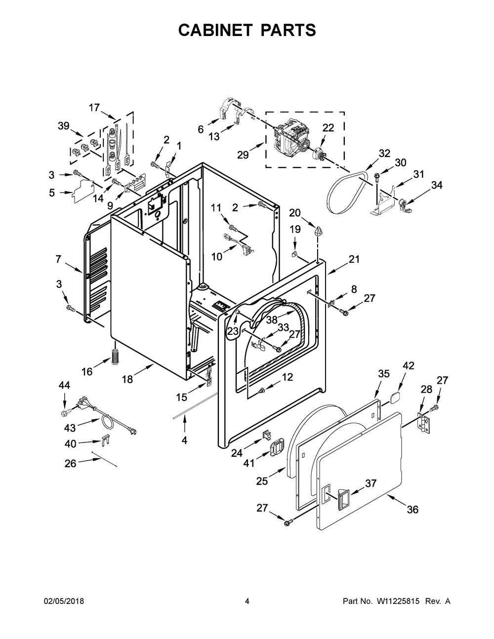 Cabinet Parts Diagram and Parts List for YWED4850HW0  Whirlpool Dryer