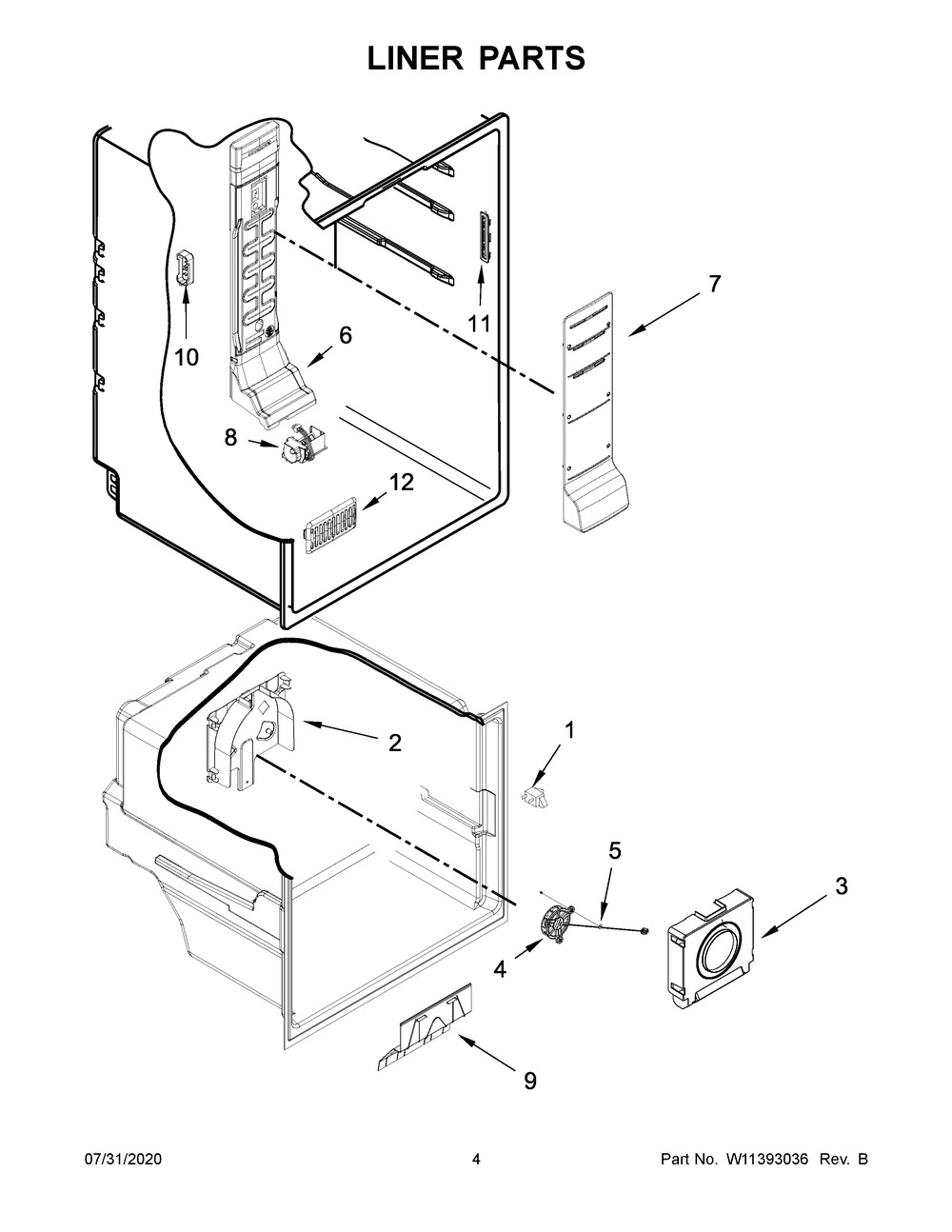 Liner Parts Diagram and Parts List for WRB533CZJB00  Whirlpool Refrigerator