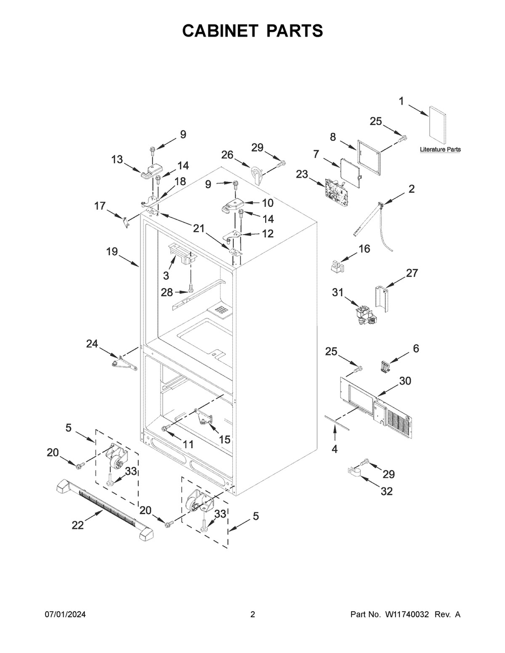 02 - Cabinet Parts Diagram and Parts List for KRFC300EBS10  Whirlpool Refrigerator