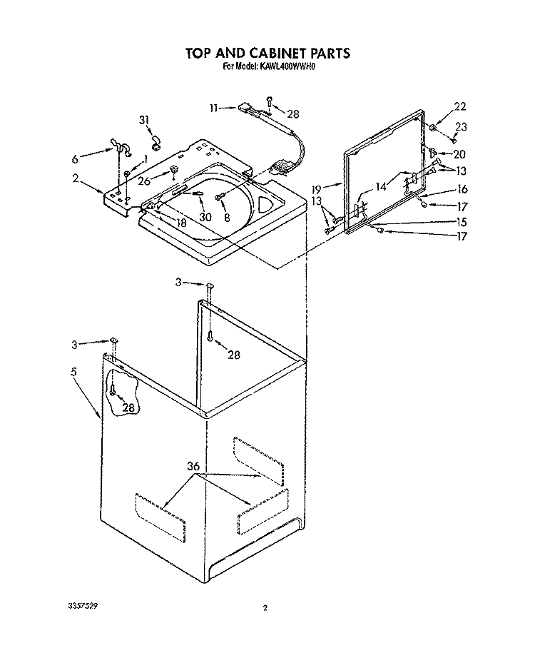 TOP AND CABINET, LIT/OPTIONAL Diagram and Parts List for KAWL400WWH0  KitchenAid Washer