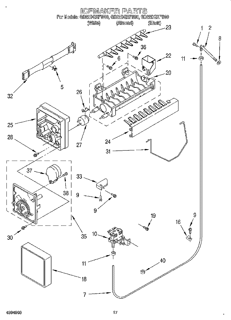 ICEMAKER Diagram and Parts List for GD22DQXFB00  Whirlpool Refrigerator