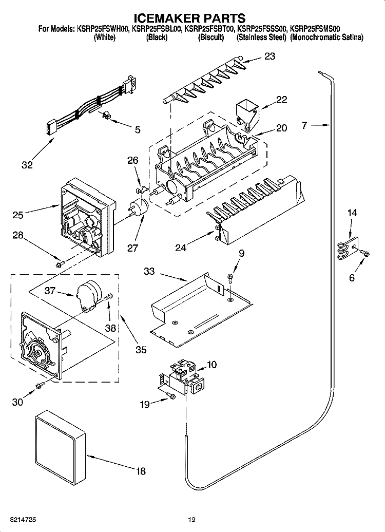 ICEMAKER PARTS, OPTIONAL PARTS Diagram and Parts List for KSRP25FSBL00  KitchenAid Refrigerator
