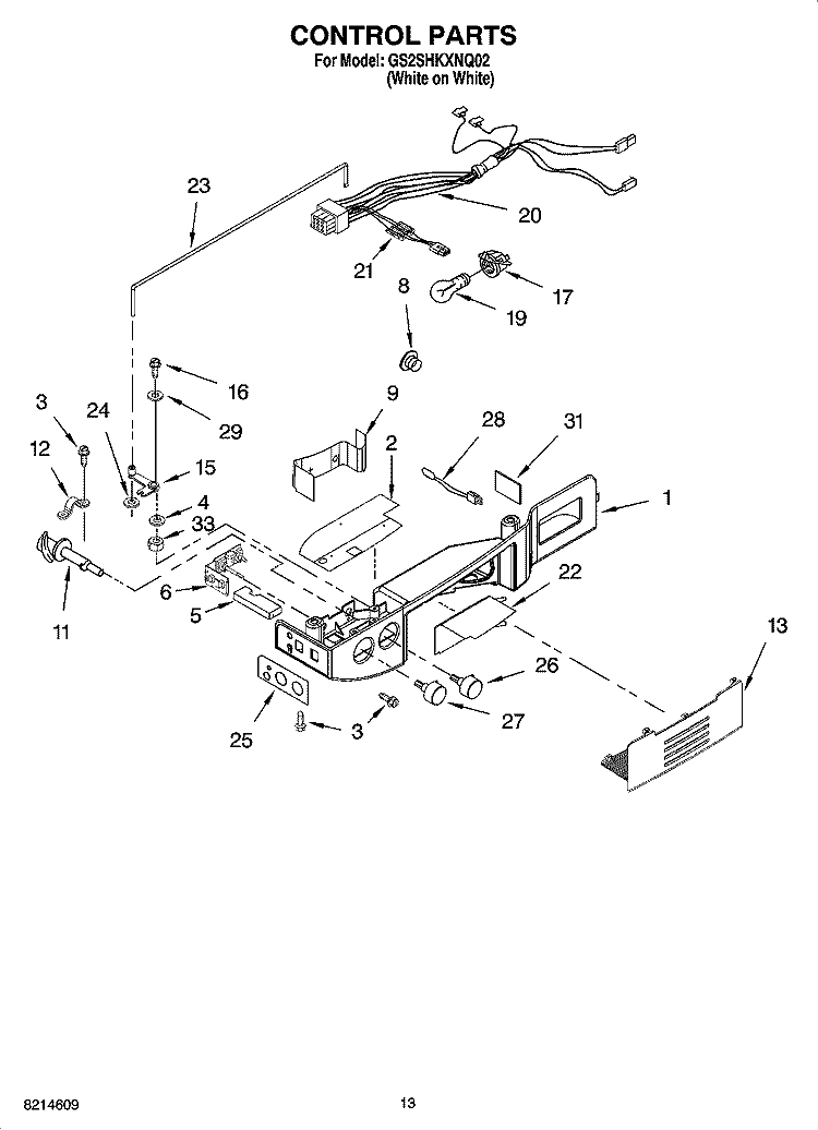 CONTROL PARTS, OPTIONAL PARTS Diagram and Parts List for GS2SHKXNQ02  Whirlpool Refrigerator