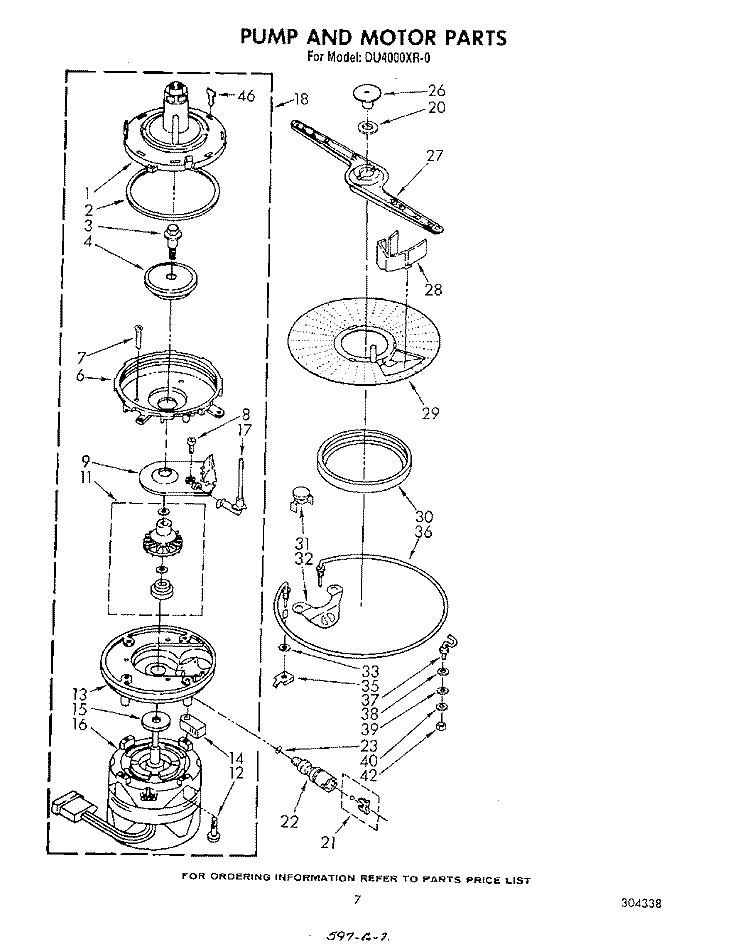PUMP AND MOTOR Diagram and Parts List for DU4000XR0  Whirlpool Dishwasher