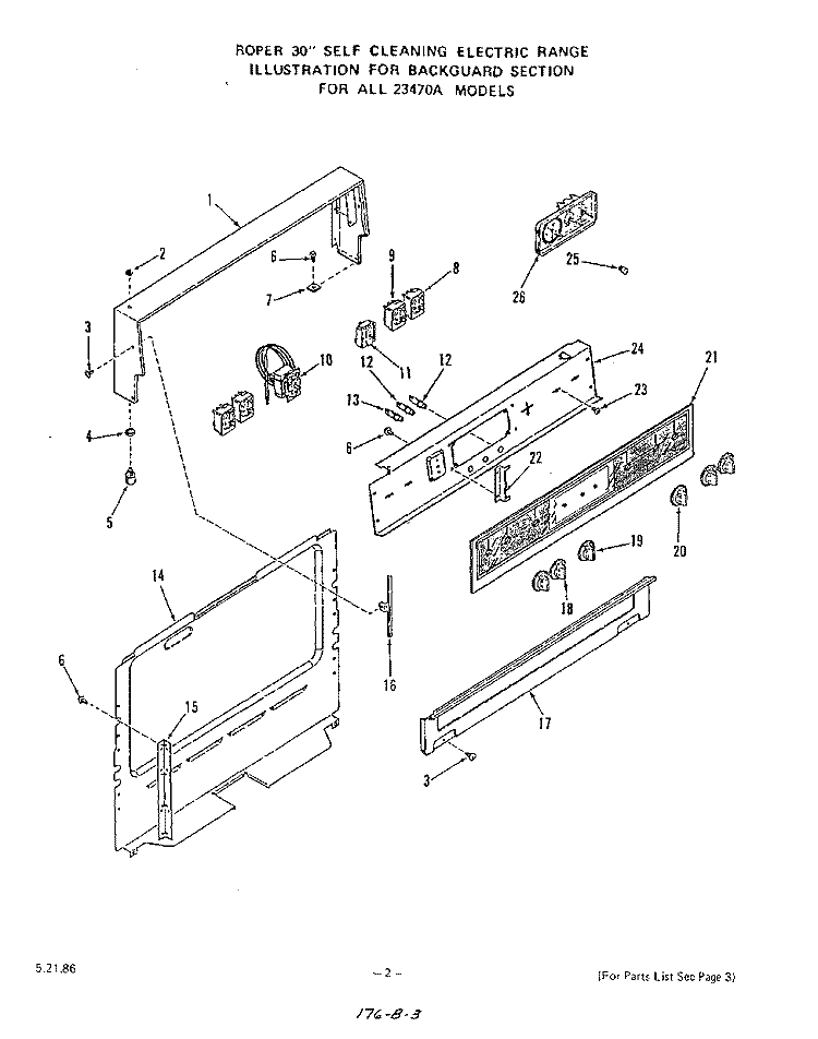 MAIN TOP Diagram and Parts List for 2347W0A  Roper Range
