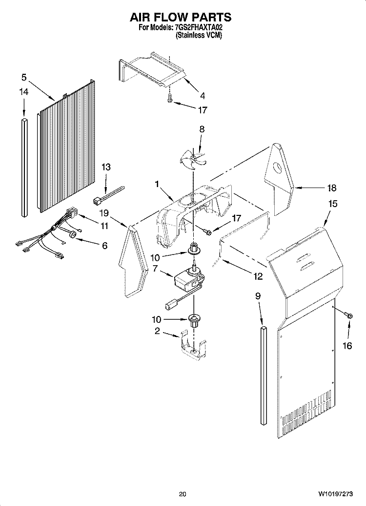 AIR FLOW PARTS, OPTIONAL PARTS (NOT INCLUDED) Diagram and Parts List for 7GS2FHAXTA02  Whirlpool Refrigerator