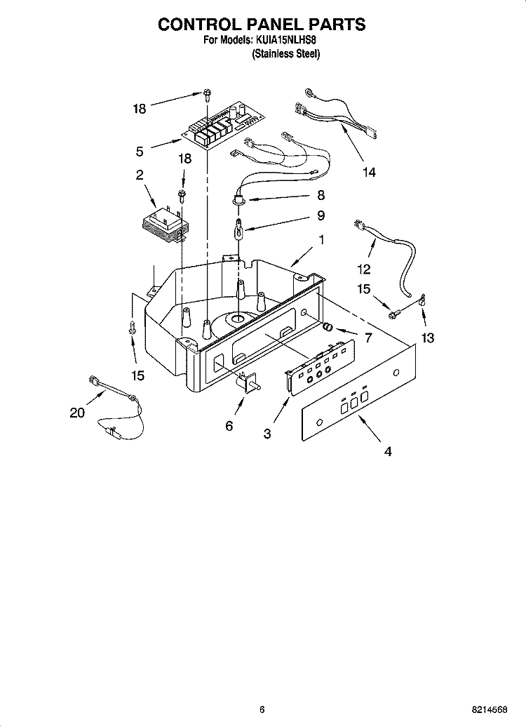 CONTROL PANEL PARTS Diagram and Parts List for KUIA15NLHS8  KitchenAid Ice Maker
