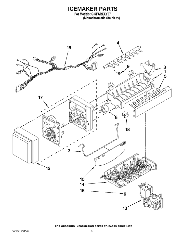 ICEMAKER PARTS Diagram and Parts List for GI6FARXXY07  Whirlpool Refrigerator