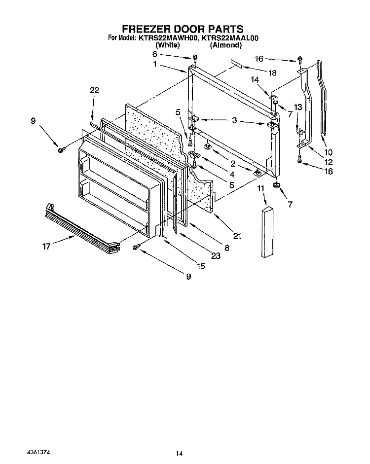 FREEZER DOOR Diagram and Parts List for KTRS22MAAL00  KitchenAid Refrigerator