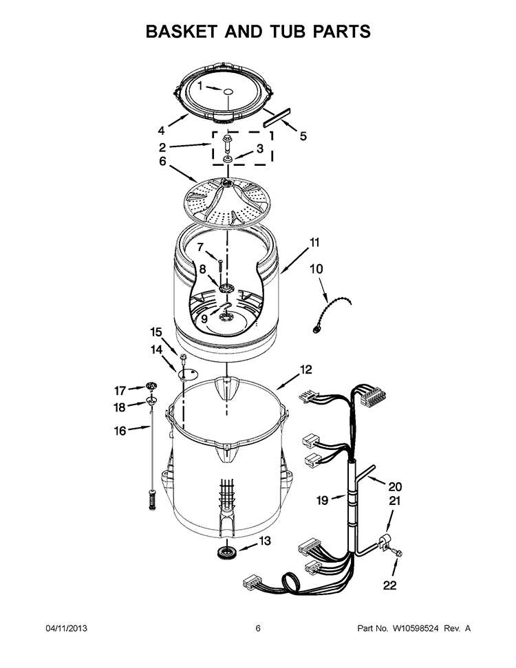 BASKET AND TUB PARTS Diagram and Parts List for 2DWTW5500XW1  Whirlpool Washer