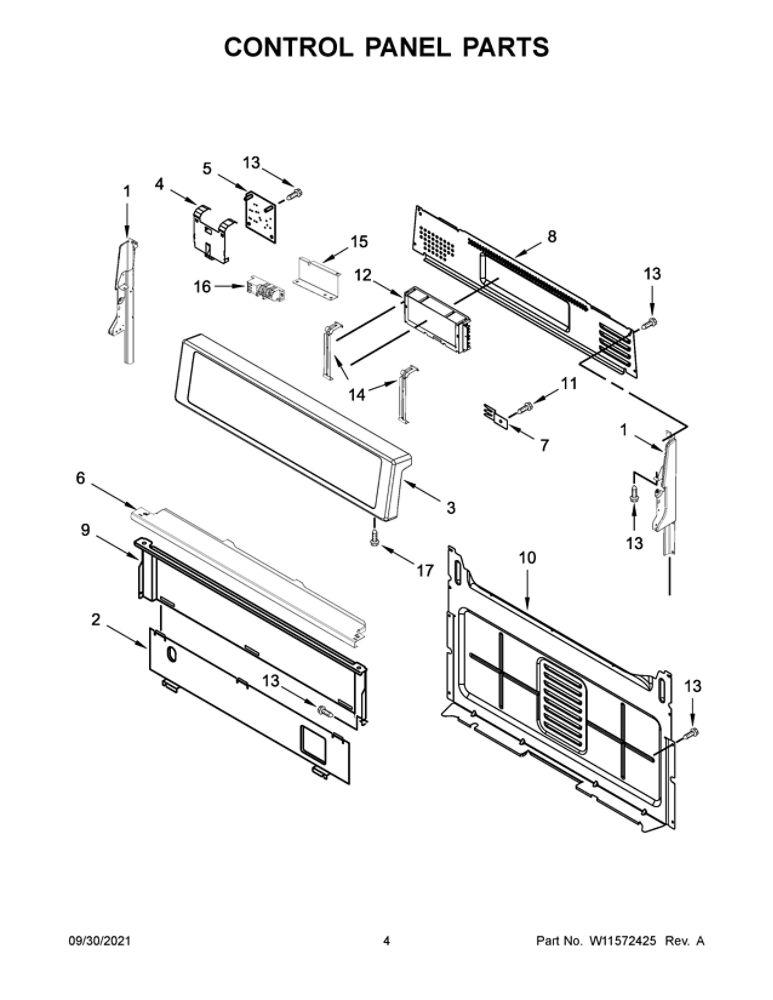 Control Panel Parts Diagram and Parts List for WFG515S0JB2  Whirlpool Range
