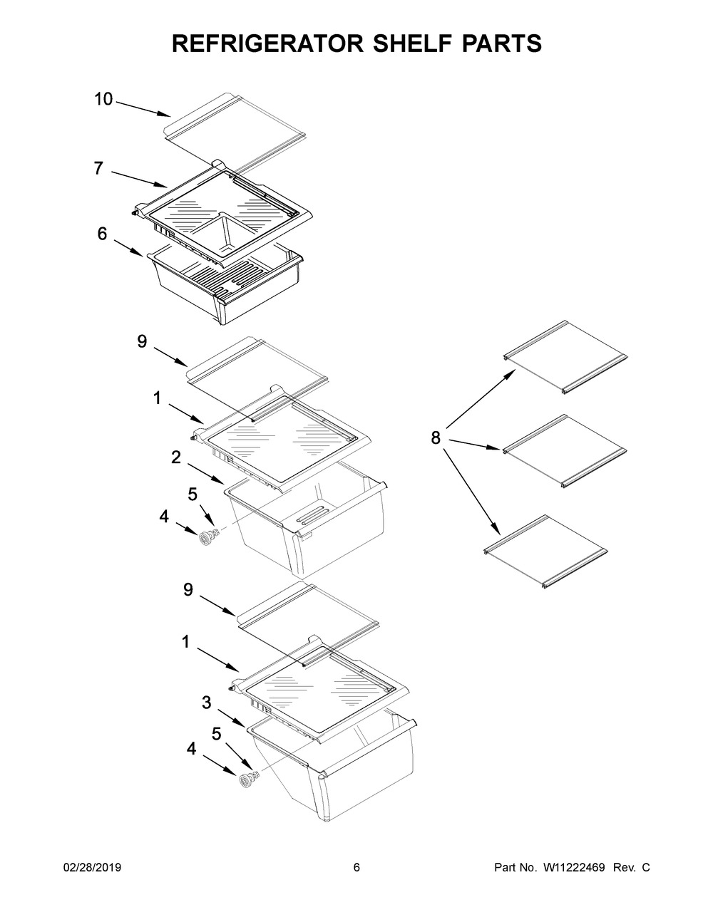 Refrigerator Shelf Parts Diagram and Parts List for IRS335SDHM00  Whirlpool Refrigerator