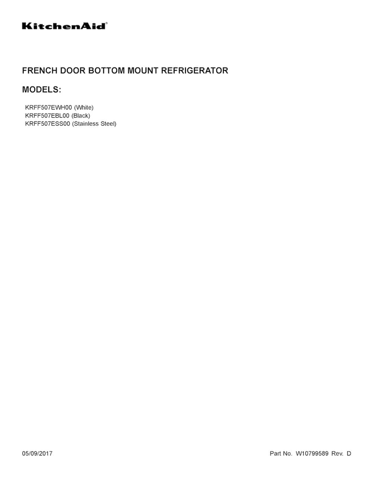 Cover Sheet Diagram and Parts List for KRFF507EBL00  KitchenAid Refrigerator