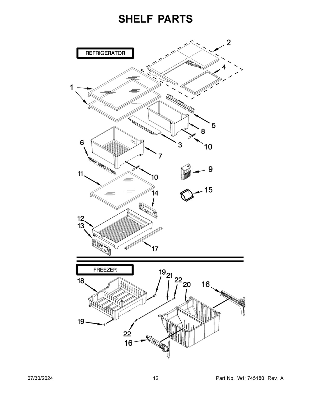 07 - Shelf Parts Diagram and Parts List for WRF560SFHW05  Whirlpool Refrigerator