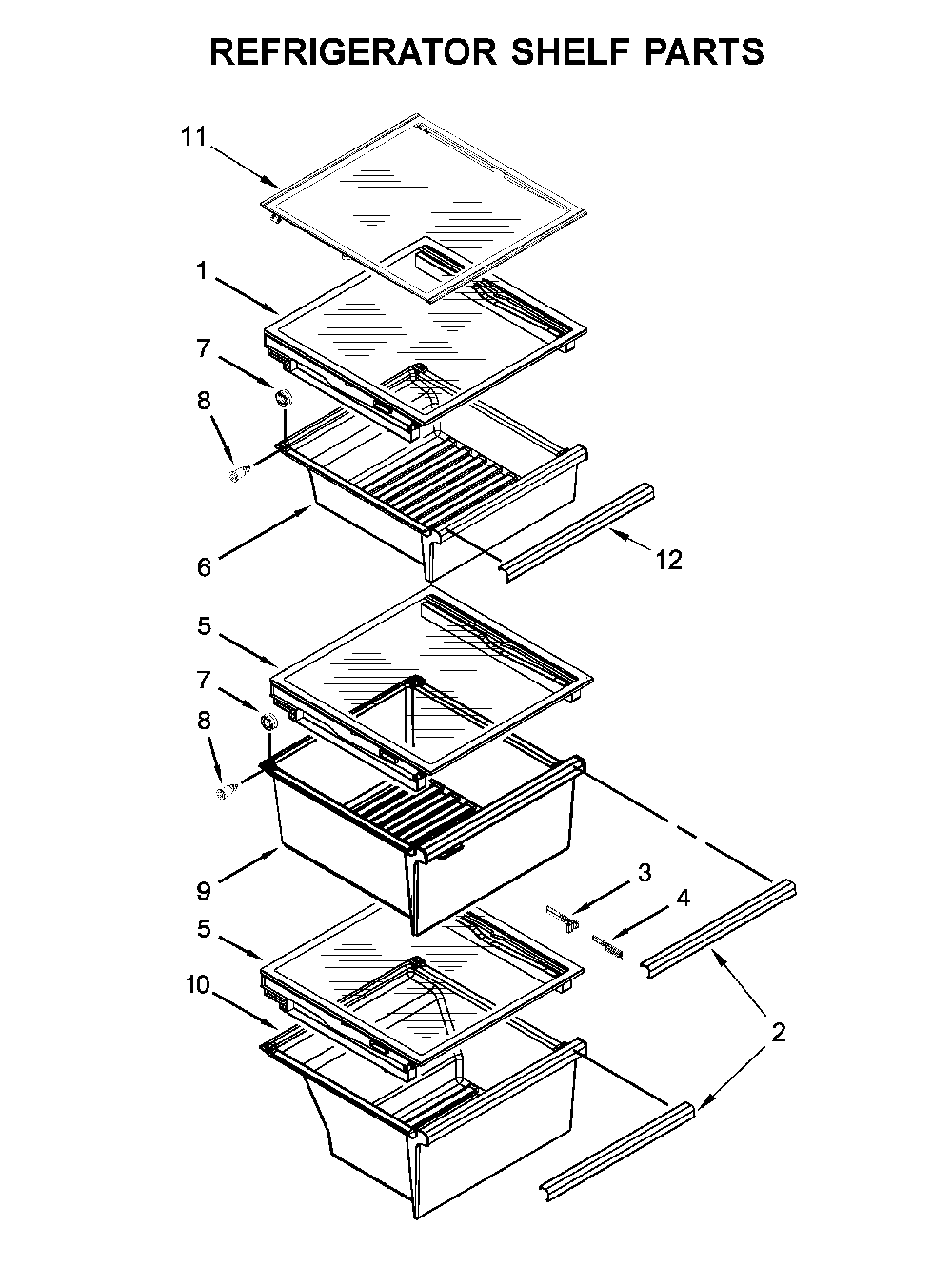 Refrigerator shelf parts Diagram and Parts List for 10651783413  Kenmore Refrigerator