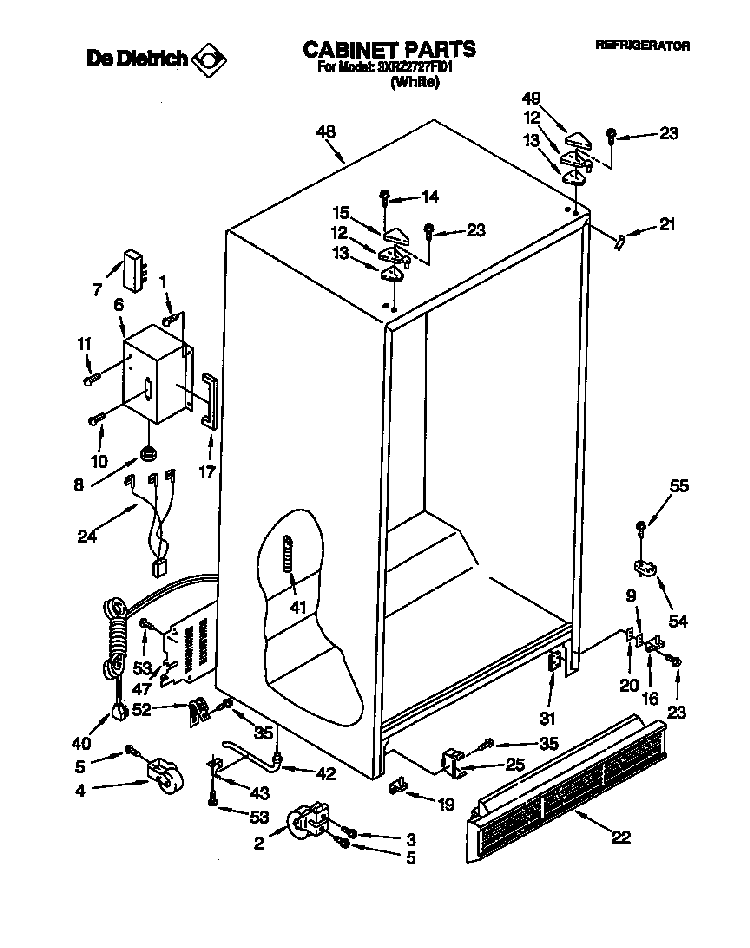Cabinet Diagram and Parts List for 3XR2727FI01  Whirlpool Refrigerator